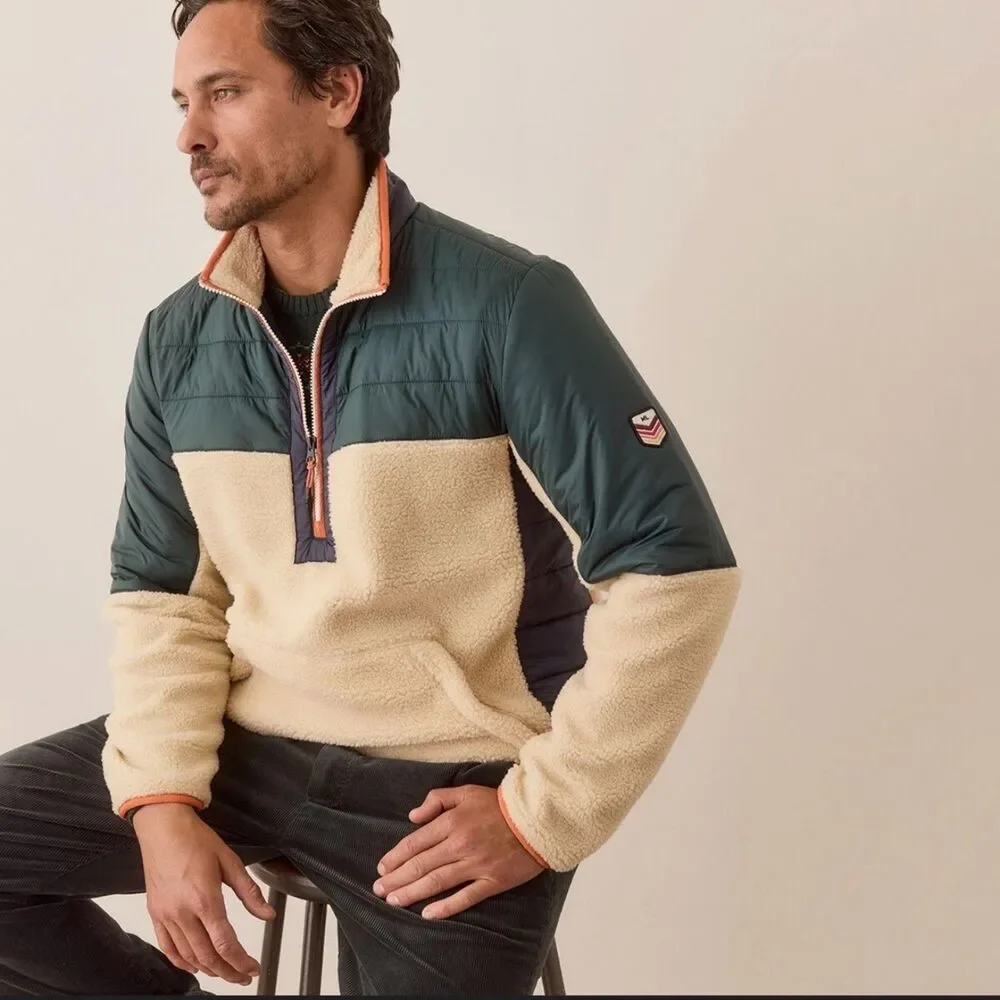 Marine Layer Palisades Anorak green sherpa mixed 1/2 zip sweater Medium men